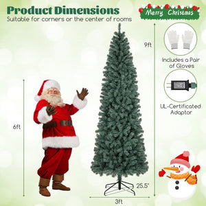 6.5/7.5 Feet Pre-Lit Blue Artificial Christmas Tree Slim with 9 Lighting Modes-9 ft