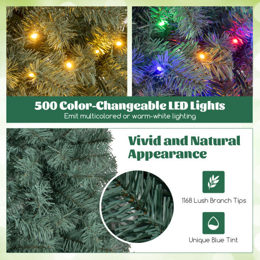 6.5/7.5 Feet Pre-Lit Blue Artificial Christmas Tree Slim with 9 Lighting Modes-9 ft