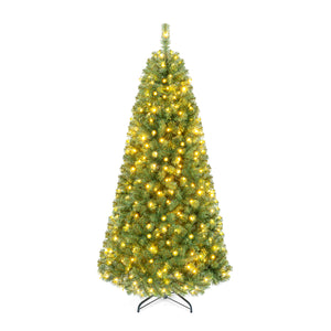Pre-Lit Green Artificial Christmas Tree with Full Branch Tips-7 Feet