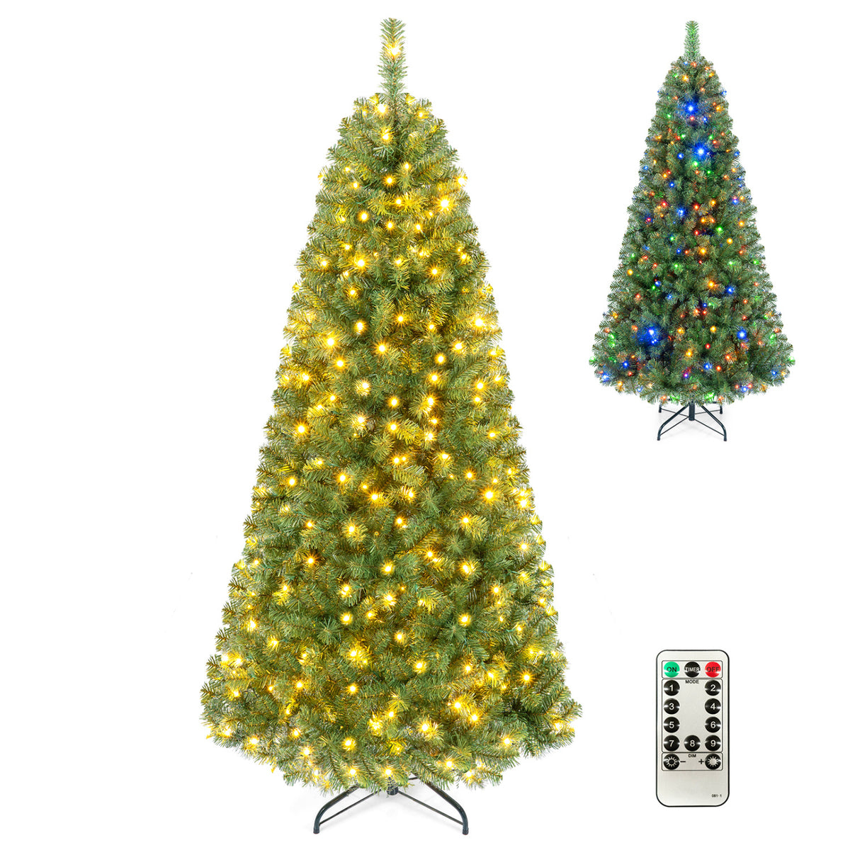 Pre-Lit Green Artificial Christmas Tree with Full Branch Tips-7 Feet