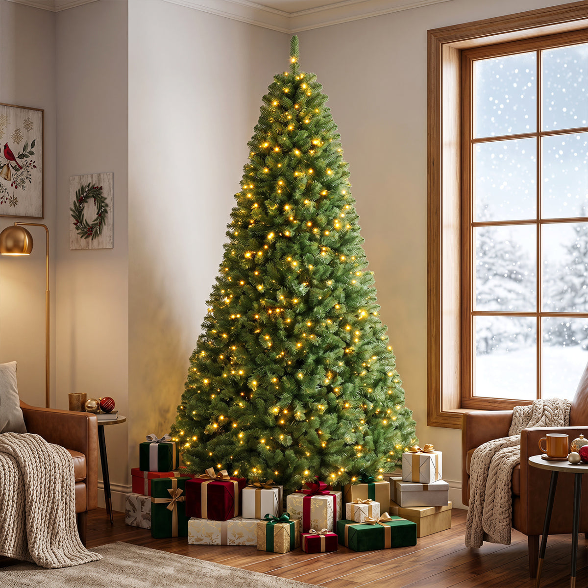 Pre-Lit Green Artificial Christmas Tree with Full Branch Tips-8 Feet