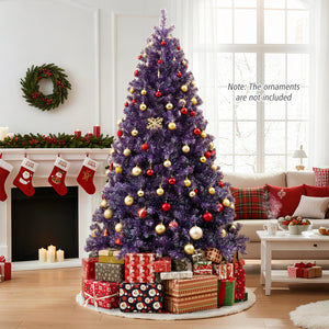 Pre-Lit Tinsel Christmas Tree Artificial Xmas Tree with Lush Branch Tips and Warm White LED Lights-7.5ft
