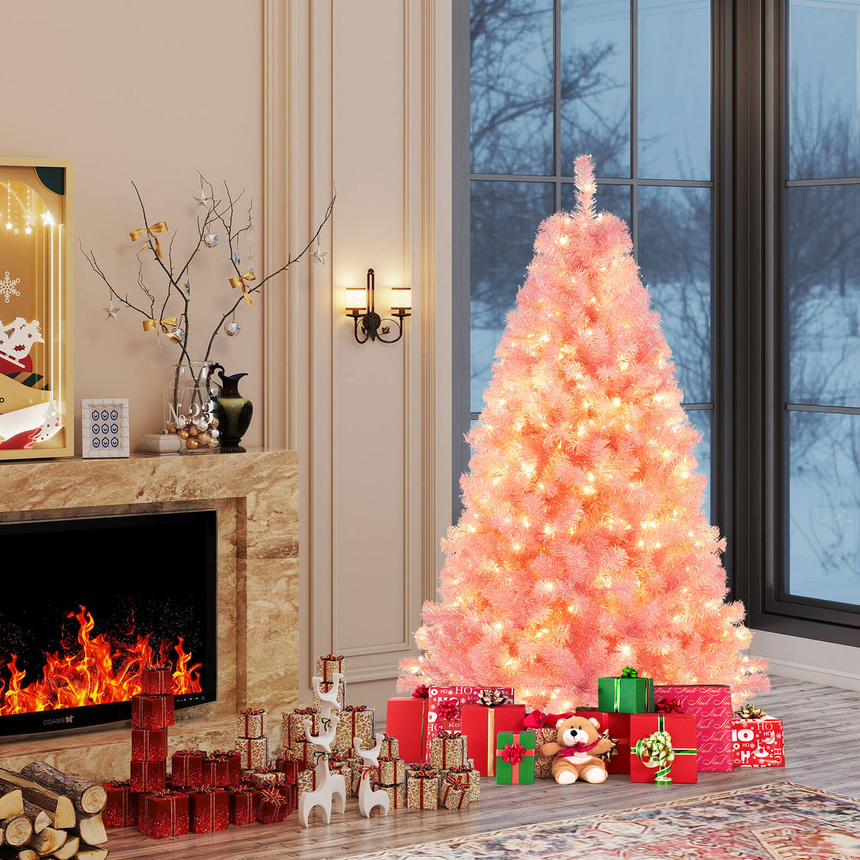 Pre-Lit Tinsel Christmas Tree Artificial Xmas Tree with Lush Branch Tips Holiday Decoration-6ft