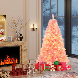 Pre-Lit Tinsel Christmas Tree Artificial Xmas Tree with Lush Branch Tips Holiday Decoration-6ft