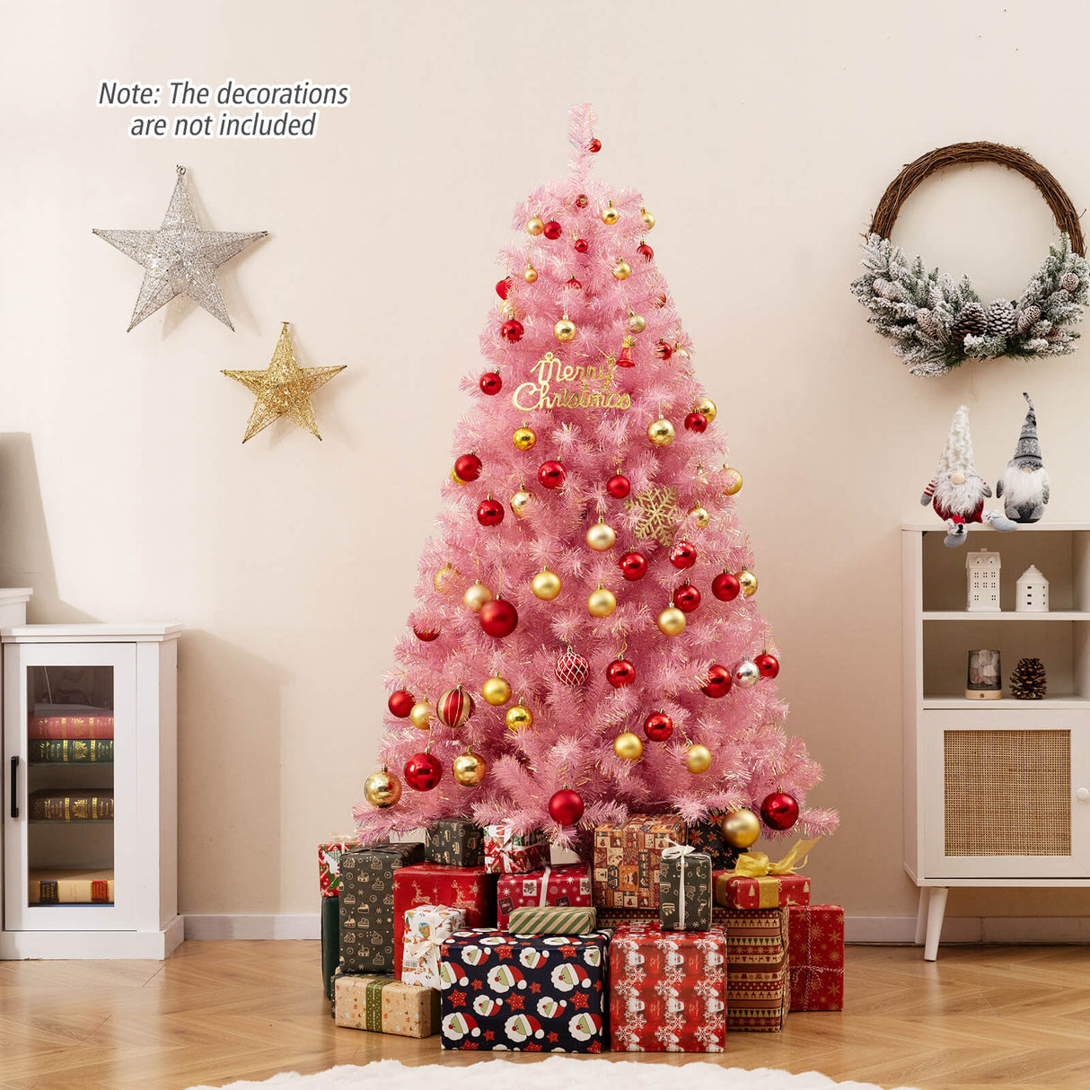 Pre-Lit Tinsel Christmas Tree Artificial Xmas Tree with Lush Branch Tips Holiday Decoration-6ft