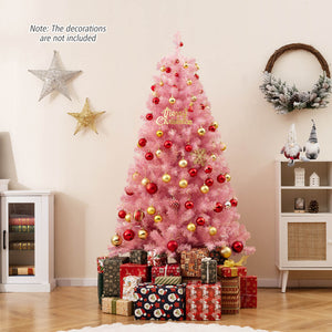 Pre-Lit Tinsel Christmas Tree Artificial Xmas Tree with Lush Branch Tips Holiday Decoration-6ft