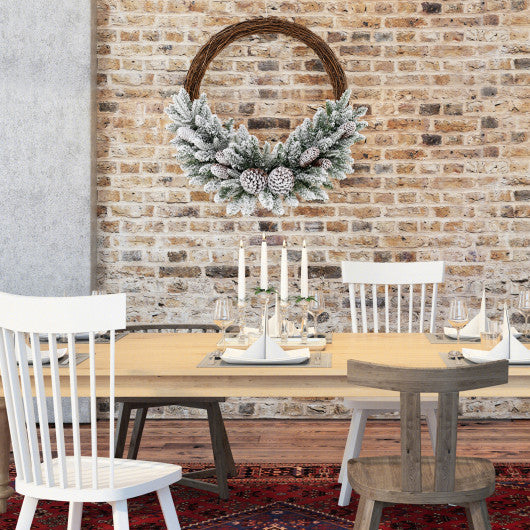 Pre-lit Snow Flocked Artificial Christmas Wreath with 8 Pine Cones and 35 LED Lights