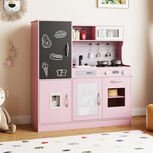 Pretend Play Kitchen with Utensils for Kids Aged 3+-Pink