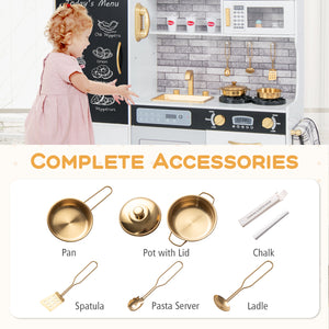 Pretend Play Kitchen with Utensils for Kids Aged 3+-White