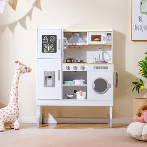 Pretend Play Kitchen Toy Kitchen Playset with Range Hood Ice Maker and Telephone-White
