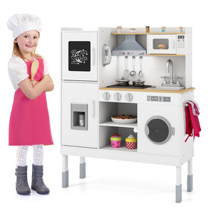 Pretend Play Kitchen Toy Kitchen Playset with Range Hood Ice Maker and Telephone-White