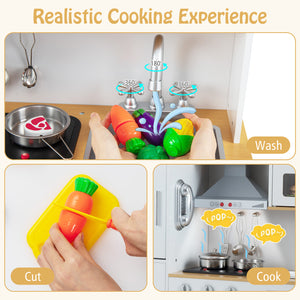 Pretend Play Kitchen Toy Kitchen Playset with Range Hood Ice Maker and Telephone-White