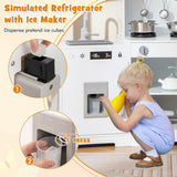 Pretend Play Kitchen Wooden Toy Set with Range Hood Real Sounds and Lights-White