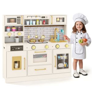 Pretend Toy Kitchen Set with Stoves and Water Dispenser-Beige