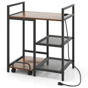 Printer Stand with Charging Station and Storage Shelves-Rustic Brown
