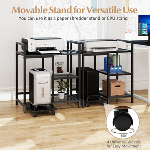 Printer Stand with Charging Station and Storage Shelves-Black