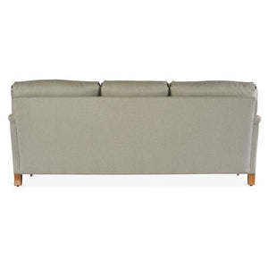 Back view of the Brooke 6-Seat Sofa in light gray, featuring three cushioned sections and wooden legs, set against a white background.
