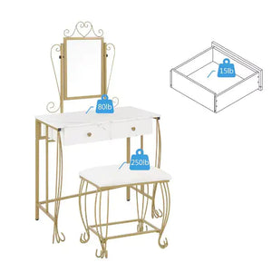 Vanity Table Set With Mirror & Stool,White Makeup Dressing Desk With Drawers For Girls,Women,Bedroom,Gift