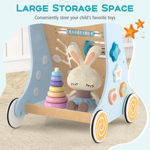 Wooden Baby Walker Push and Pull Learning Activity Center with Wheels for Toddlers 1+ Years Old-Green