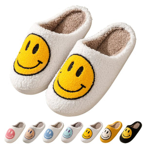 Smile Face Slippers for Women Happy face slippers Retro Soft Plush Warm Slip-on Slippers, Cozy Indoor Outdoor Slippers 4.5-5.5 Women/3.5-4.5 Men Yellow