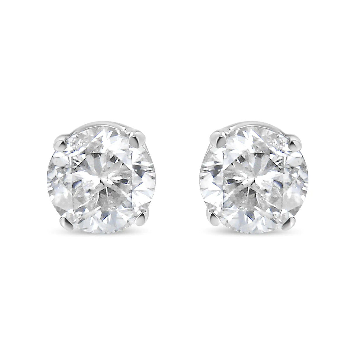 AGS Certified 14K White Gold 1.0 Cttw 4-Prong Set Brilliant Round-Cut Solitaire Diamond Push Back Stud Earrings (E-F Color, SI2-I1 Clarity)