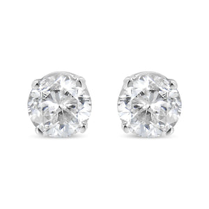 AGS Certified 14K White Gold 1.0 Cttw 4-Prong Set Brilliant Round-Cut Solitaire Diamond Push Back Stud Earrings (E-F Color, SI2-I1 Clarity)