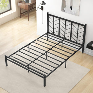 Queen Size Platform Bed with Headboard and Metal Frame-Queen Size
