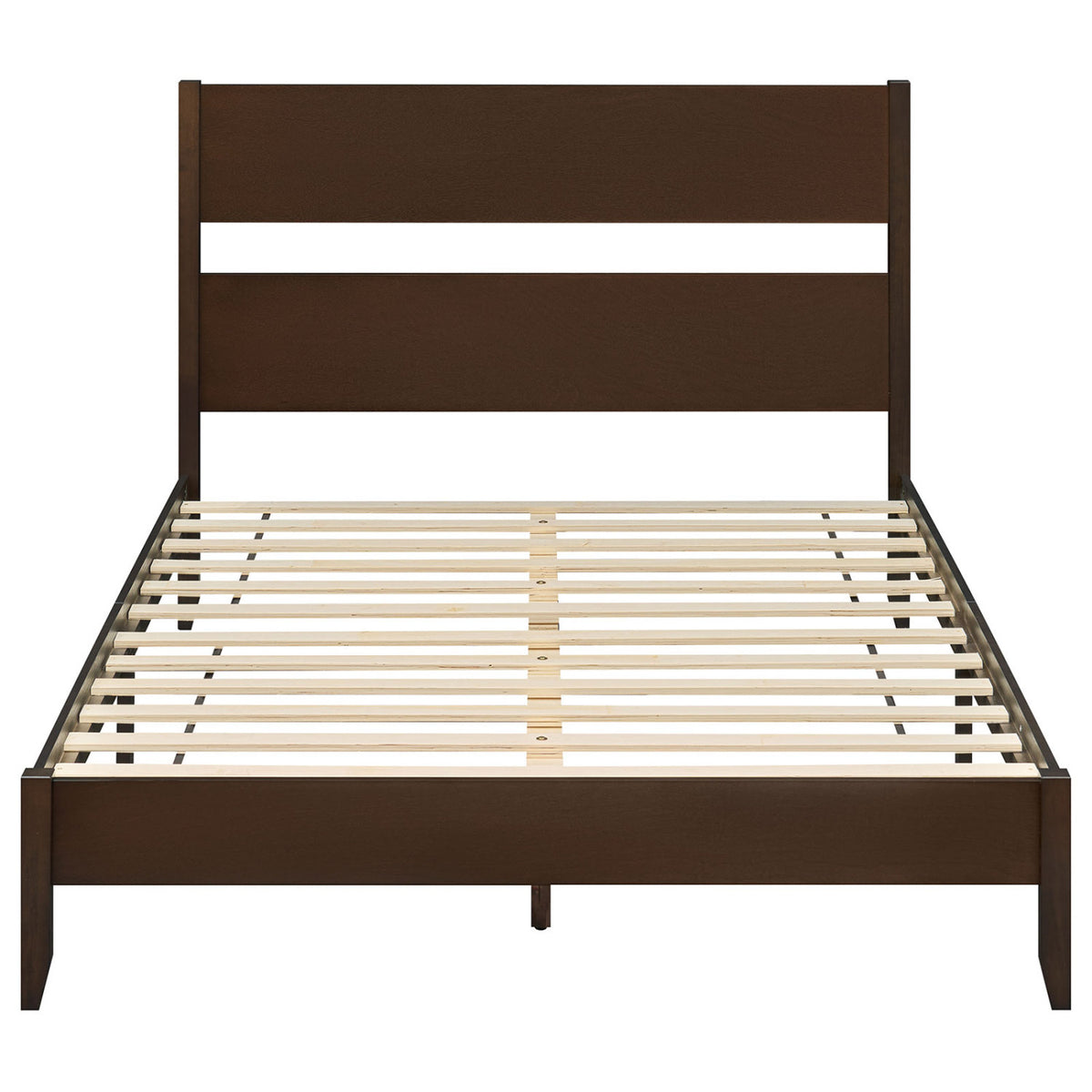 Queen Bed Frame with Headboard and Solid Wood Legs 12 Slats-Dark Walnut