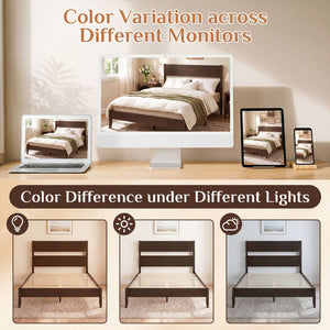 Queen Bed Frame with Headboard and Solid Wood Legs 12 Slats-Dark Walnut