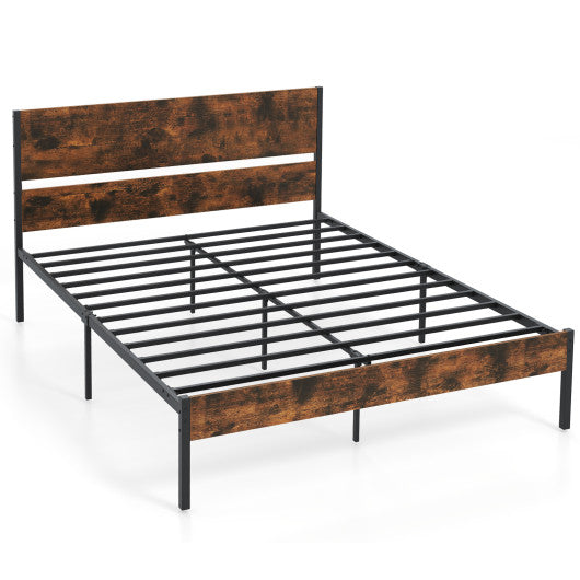 Twin/Full/Queen/King Metal Bed Frame with Wooden Headboard and Footboard-Queen Size