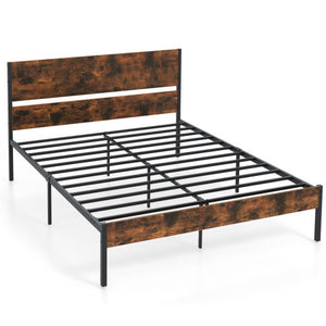 Twin/Full/Queen/King Metal Bed Frame with Wooden Headboard and Footboard-Queen Size