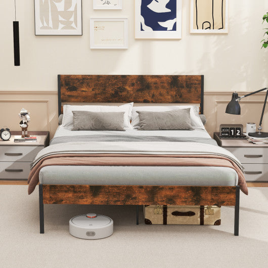 Twin/Full/Queen/King Metal Bed Frame with Wooden Headboard and Footboard-Queen Size