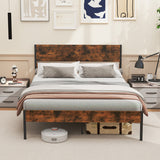 Twin/Full/Queen/King Metal Bed Frame with Wooden Headboard and Footboard-Queen Size
