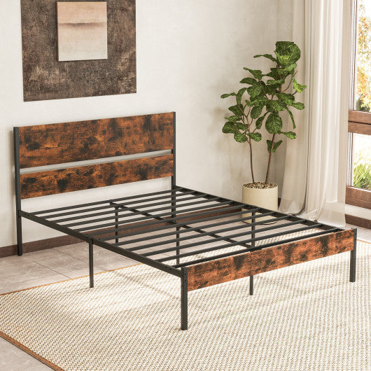 Twin/Full/Queen/King Metal Bed Frame with Wooden Headboard and Footboard-Queen Size