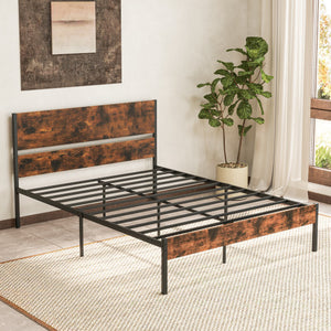 Twin/Full/Queen/King Metal Bed Frame with Wooden Headboard and Footboard-Queen Size