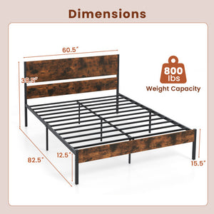 Twin/Full/Queen/King Metal Bed Frame with Wooden Headboard and Footboard-Queen Size