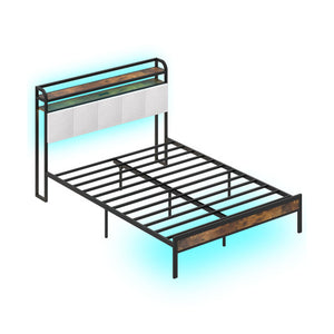Twin/Full/Queen/King Size Bed Frame with LED Light and Charging Station-Queen Size