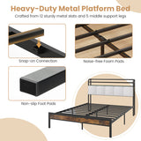 Twin/Full/Queen/King Size Bed Frame with LED Light and Charging Station-Queen Size