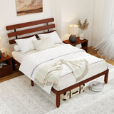Queen Size Bed Frame 15.5 Inch Solid Wood Platform Bed with Retro Headboard