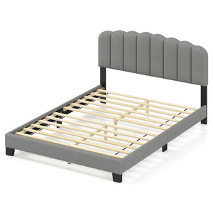 Queen Size Bed Frame with Adjustable Scalloped Tufted Headboard-Queen Size