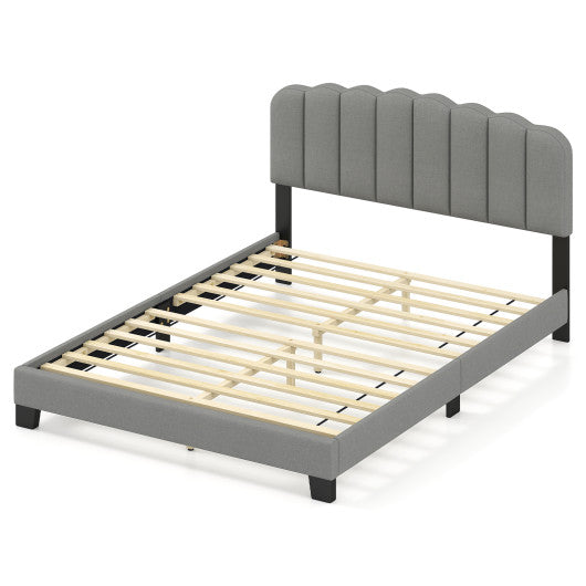 Queen Size Bed Frame with Adjustable Scalloped Tufted Headboard-Queen Size