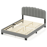 Queen Size Bed Frame with Adjustable Scalloped Tufted Headboard-Queen Size