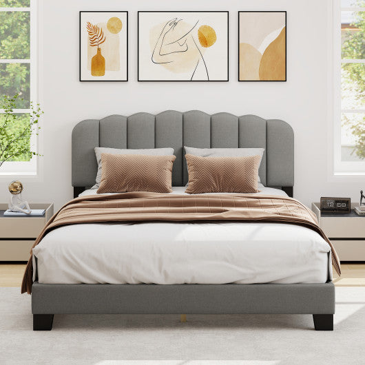 Queen Size Bed Frame with Adjustable Scalloped Tufted Headboard-Queen Size