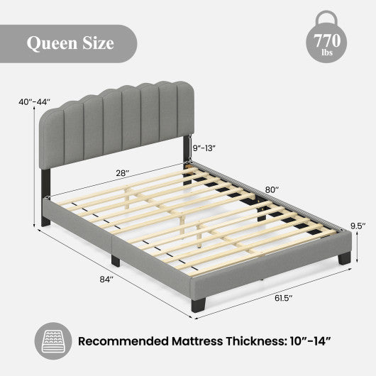 Queen Size Bed Frame with Adjustable Scalloped Tufted Headboard-Queen Size
