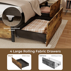 Full/Queen/Twin Size Bed Frame with Drawers LED Lights and USB Ports-Queen Size