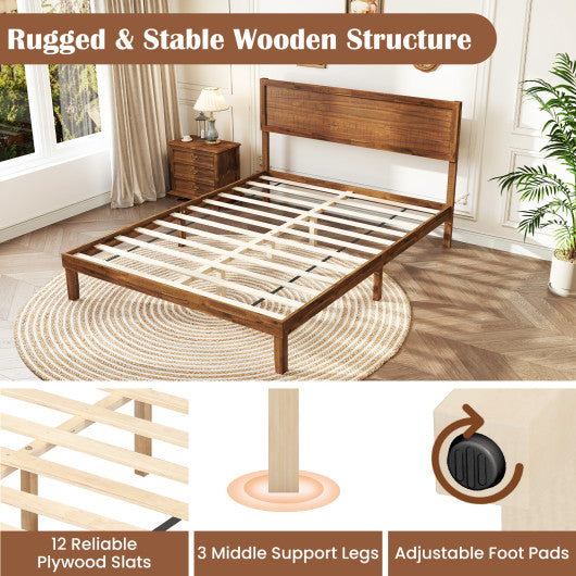 Twin/Full/Queen Size Bed Frame with Headboard and Wooden Slats Support-Queen Size