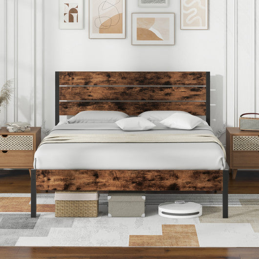Full/King/Queen/Twin Size Bed Frame with High Headboard and Mute Bar-Queen Size