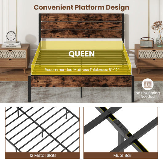 Full/King/Queen/Twin Size Bed Frame with High Headboard and Mute Bar-Queen Size
