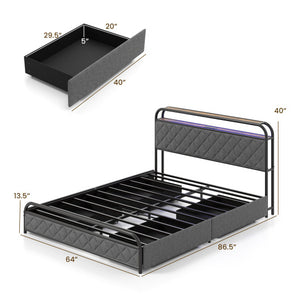 Twin/Full/Queen Size Bed Frame with LED Lights and Charging Station-Queen Size