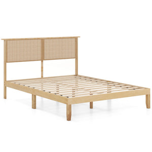 Twin/Full/Queen Size Bed Frame with Rattan Headboard-Queen Size